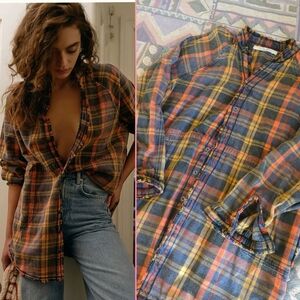 Free People Summer Daydream Plaid Flannel Button Up Size Small